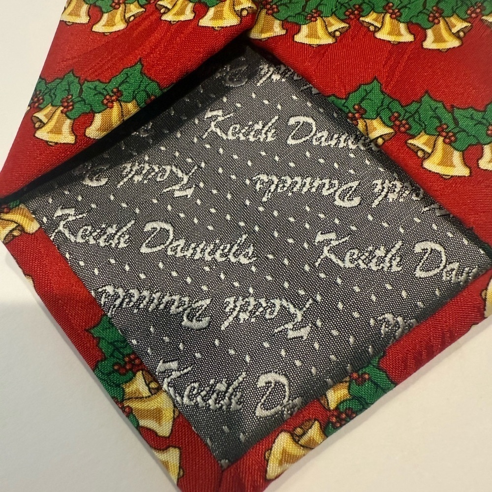 Keith Daniel’s Festive Red Tie with Bells and Holly - Picture 3 of 5